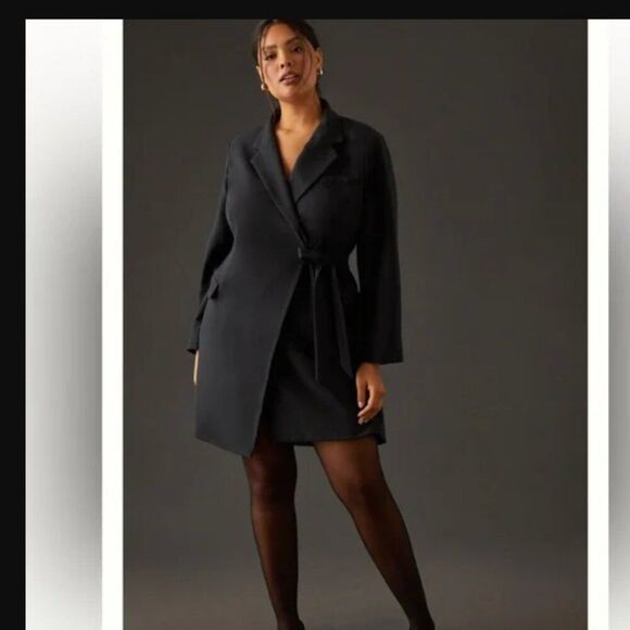 Anthropologie Navy Blue Blazer Wrap Mini Dress with Open Back Sz 2P - Picture 1 of 16